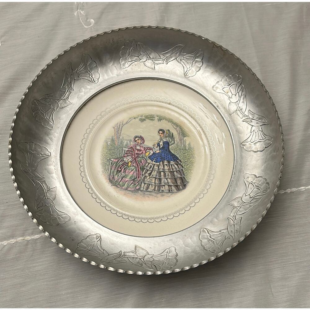 Farberware China & Wrought Aluminum Serving Plate Vintage Victoriana